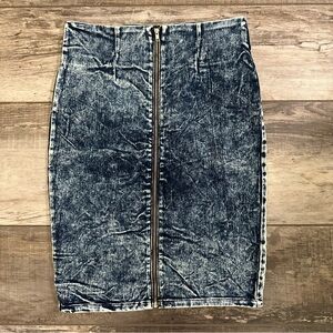 Forever 21 Acid Wash Denim Pencil Skirt with Front Zip
